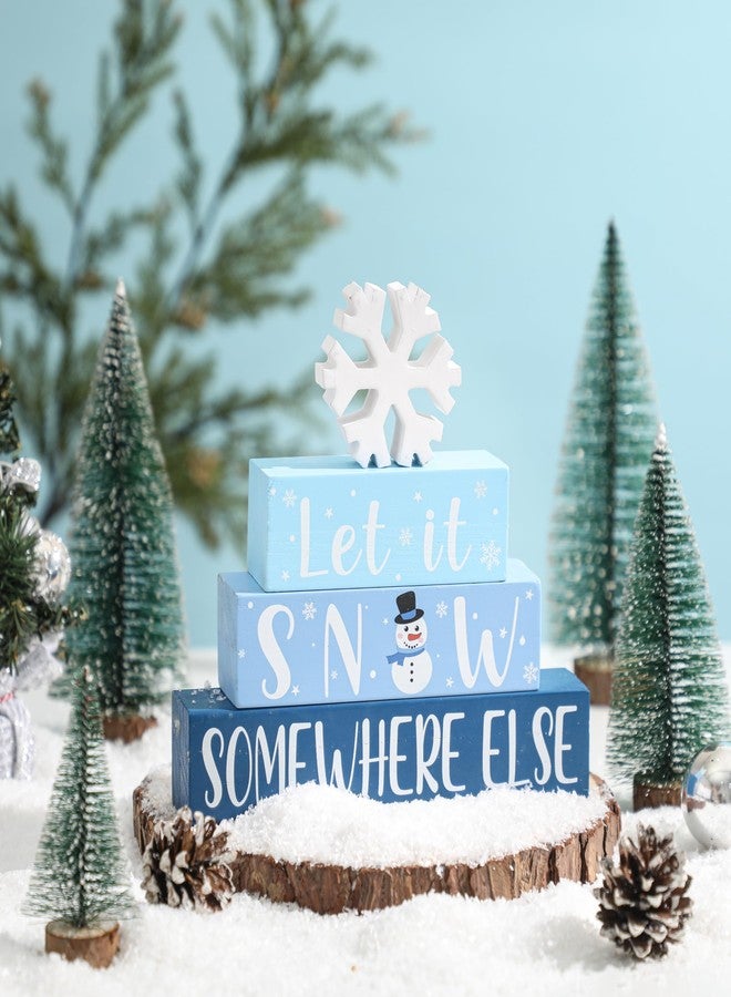 NEWLIGHTURE Christmas Table Decorations 4 Pcs Wooden Snowflake Decor Let It Snow Sign Set for Farmhouse Winter Christmas Tiered Tray Mantel Decor - Image 4